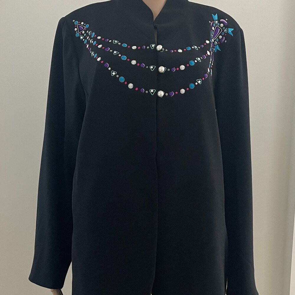 Bob Mackie Gem Detail Blazer with Purple Lazyered Inside Size 1X - Picture 4 of 7